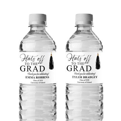 Hats Off The Grad Personalized Water Bottle Labels (Set of 12)