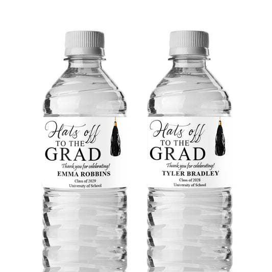 Hats Off The Grad Personalized Water Bottle Labels (Set of 12)
