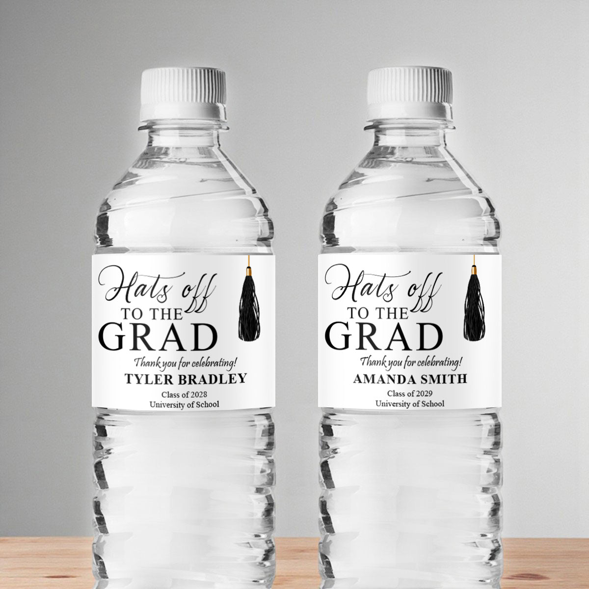 Hats Off The Grad Personalized Water Bottle Labels (Set of 12)