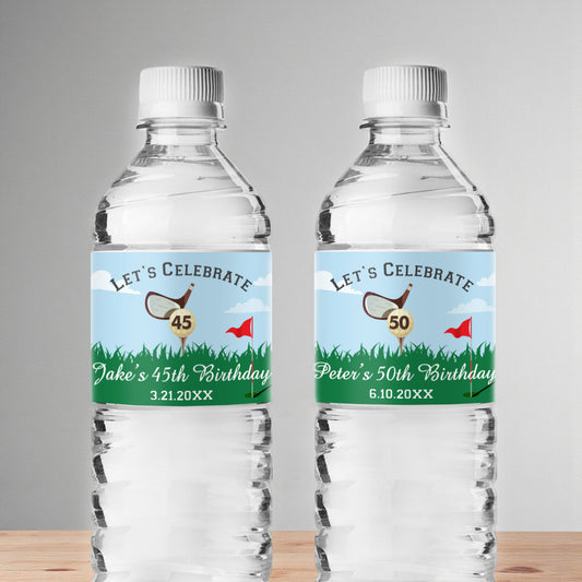 Golf Birthday Party Personalized Water Bottle Labels (Set of 12)