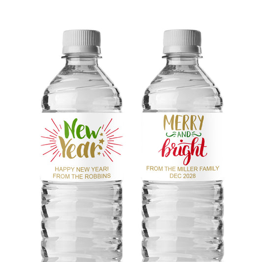 Holiday Christmas Personalized Water Bottle Labels (Set of 12)