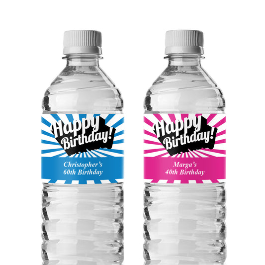 Happy Birthday Personalized Water Bottle Labels (Set of 12)