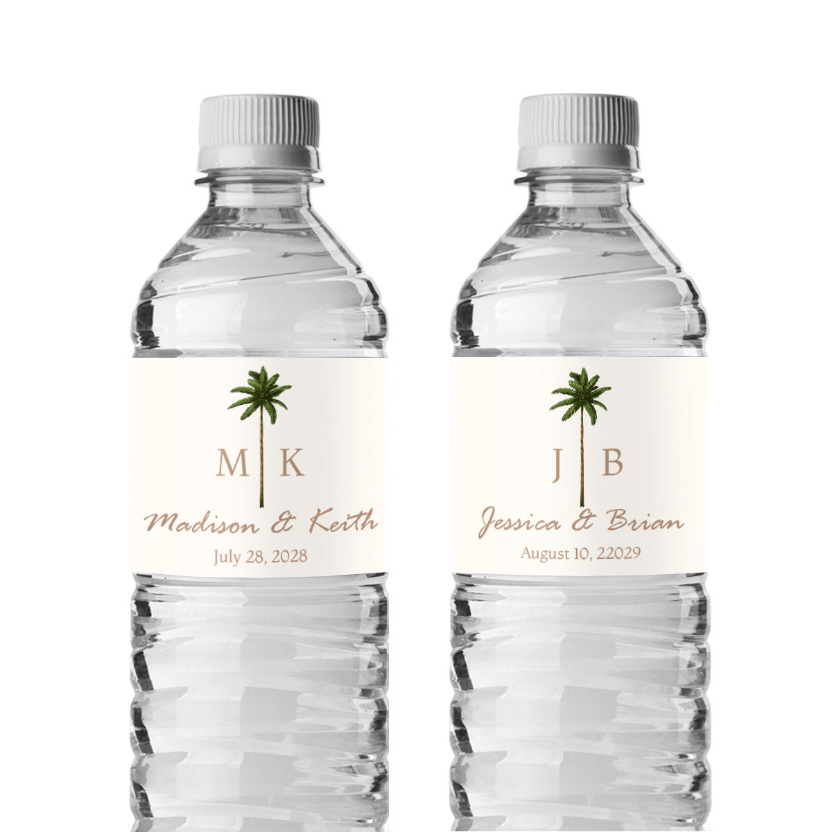 Palm Tree Monogram Personalized Water Bottle Labels (Set of 12)