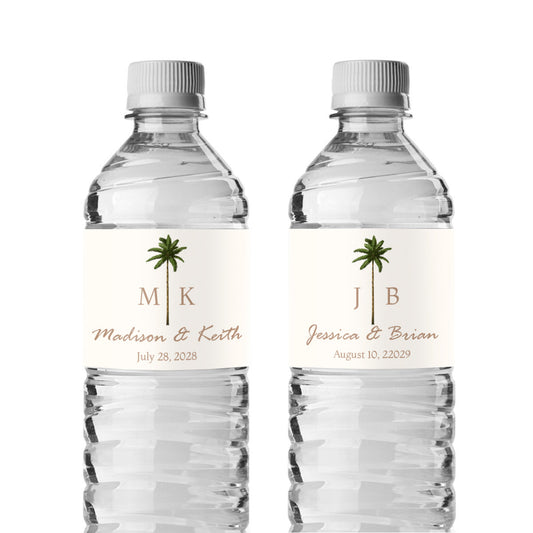 Palm Tree Monogram Personalized Water Bottle Labels (Set of 12)