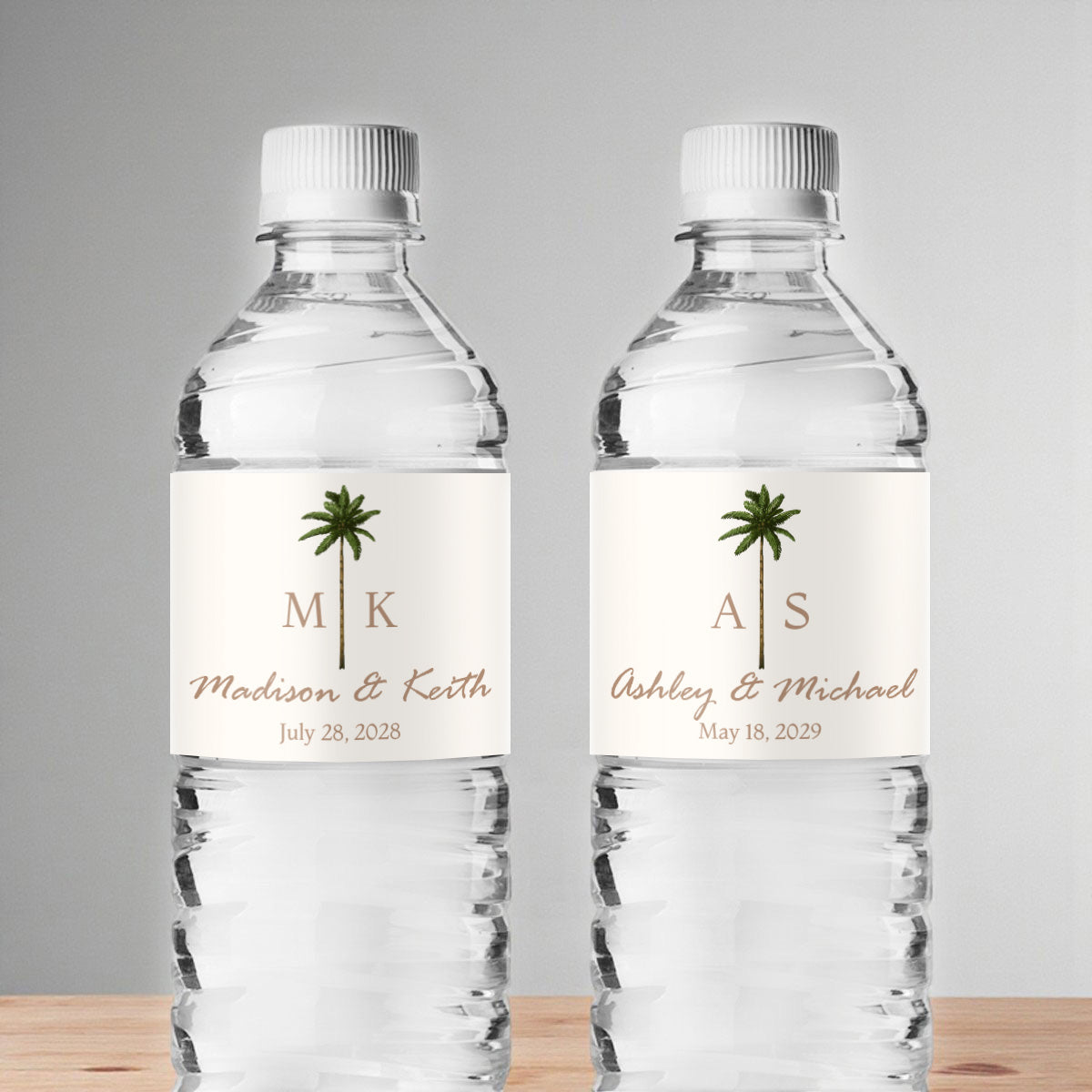 Palm Tree Monogram Personalized Water Bottle Labels (Set of 12)