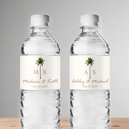Palm Tree Monogram Personalized Water Bottle Labels (Set of 12)