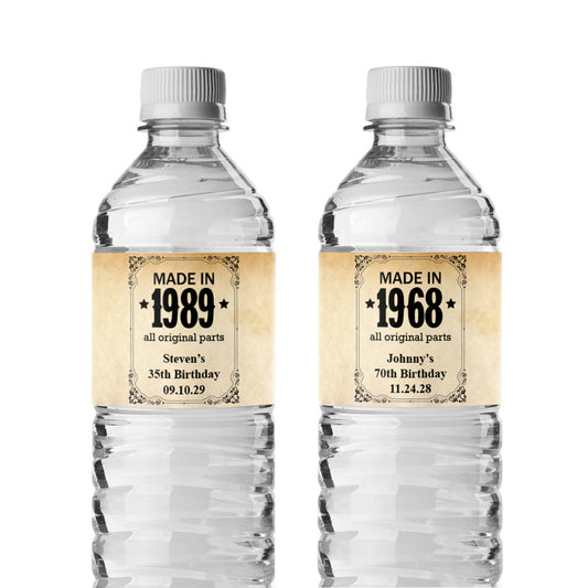 Made In Year All Original Parts Personalized Water Bottle Labels (Set of 12)