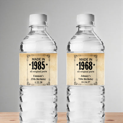 Made In Year All Original Parts Personalized Water Bottle Labels (Set of 12)