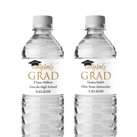 Congrats Grad Personalized Water Bottle Labels (Set of 12)