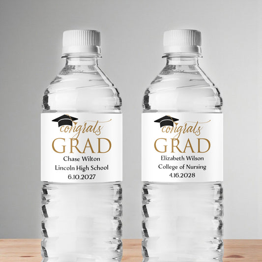 Congrats Grad Personalized Water Bottle Labels (Set of 12)
