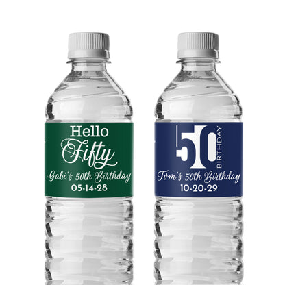50th Birthday Personalized Water Bottle Labels (Set of 12)
