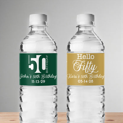50th Birthday Personalized Water Bottle Labels (Set of 12)