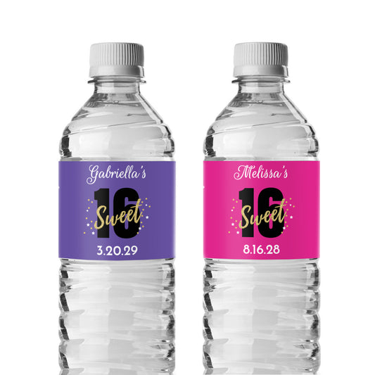 Sweet 16 Personalized Water Bottle Labels (Set of 12)