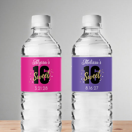 Sweet 16 Personalized Water Bottle Labels (Set of 12)