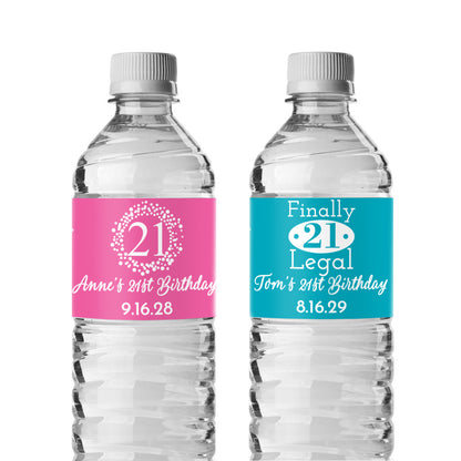 21st Birthday Personalized Water Bottle Labels (Set of 12)