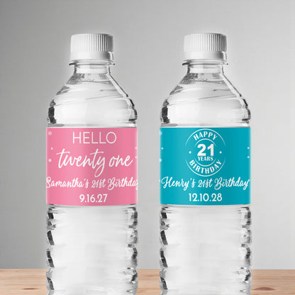 21st Birthday Personalized Water Bottle Labels (Set of 12)