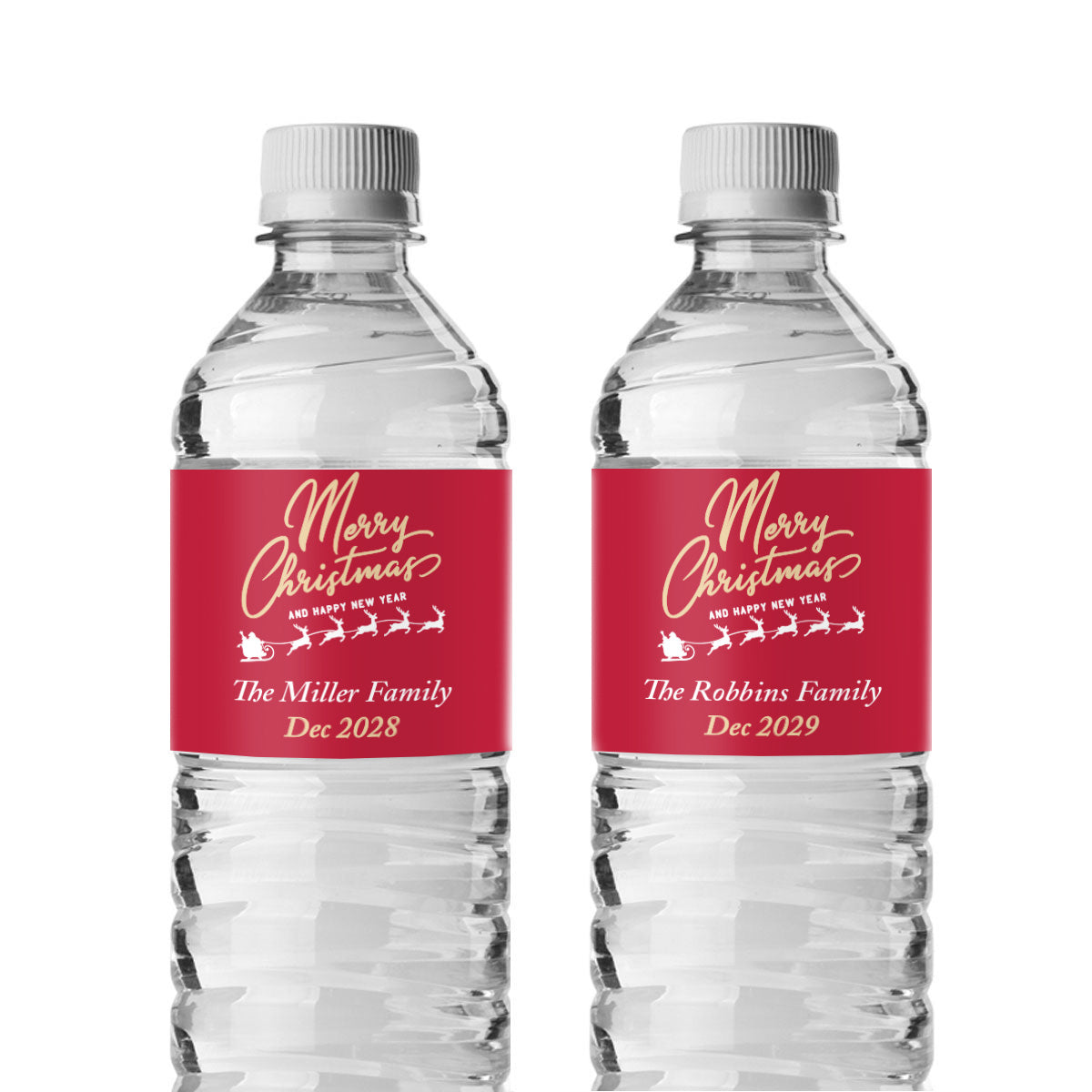 Merry Christmas Personalized Water Bottle Labels (Set of 12)