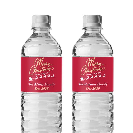 Merry Christmas Personalized Water Bottle Labels (Set of 12)