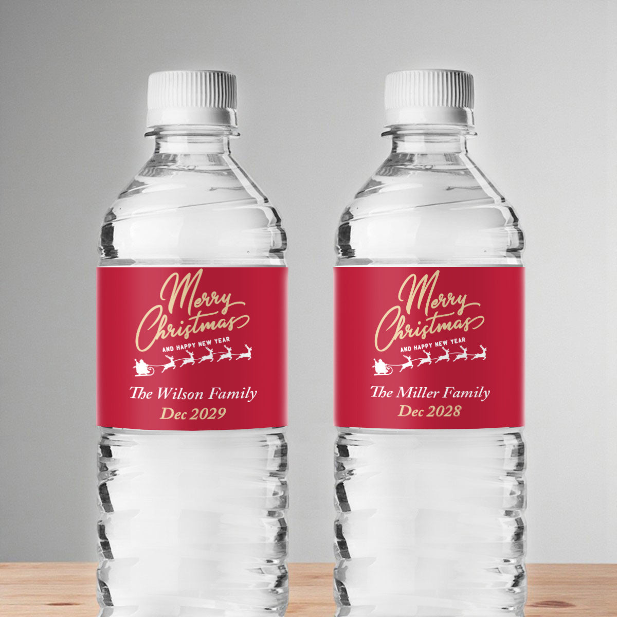 Merry Christmas Personalized Water Bottle Labels (Set of 12)
