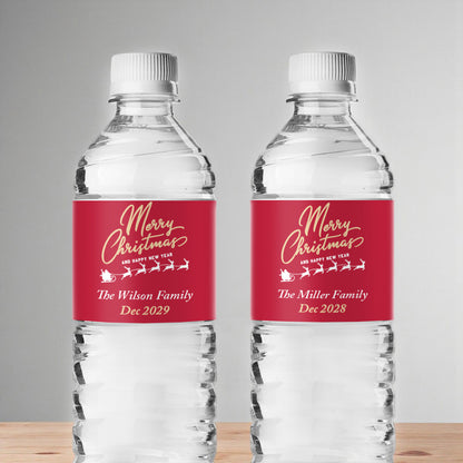 Merry Christmas Personalized Water Bottle Labels (Set of 12)