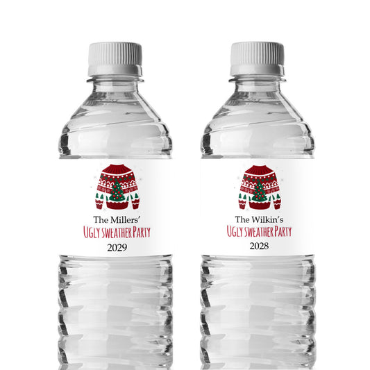 Ugly Sweater Party Personalized Water Bottle Labels (Set of 12)