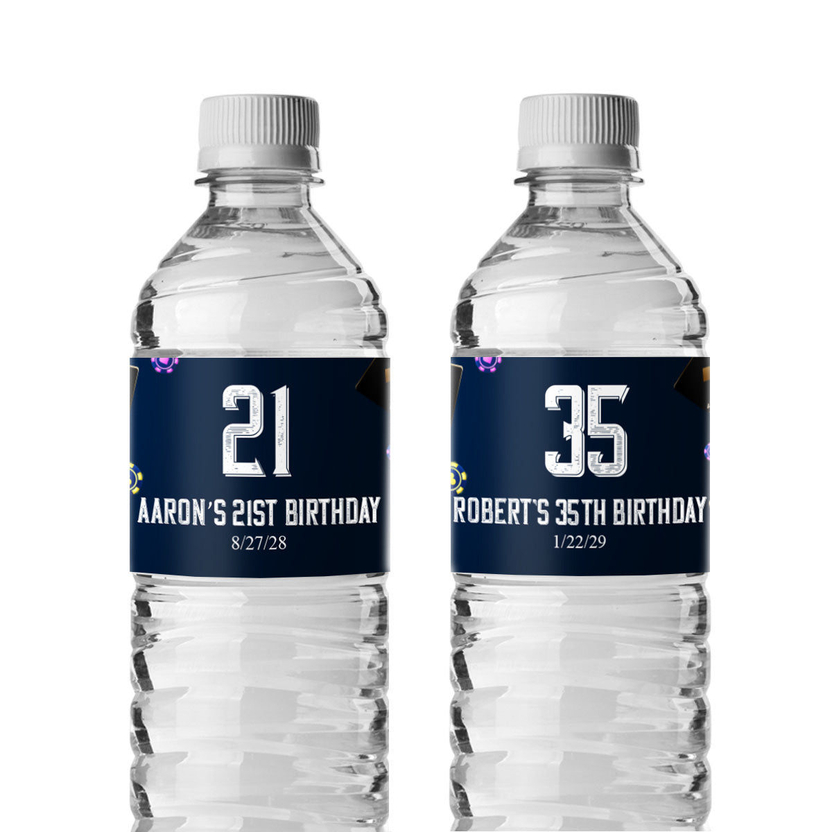 Vegas Birthday Personalized Water Bottle Labels (Set of 12)