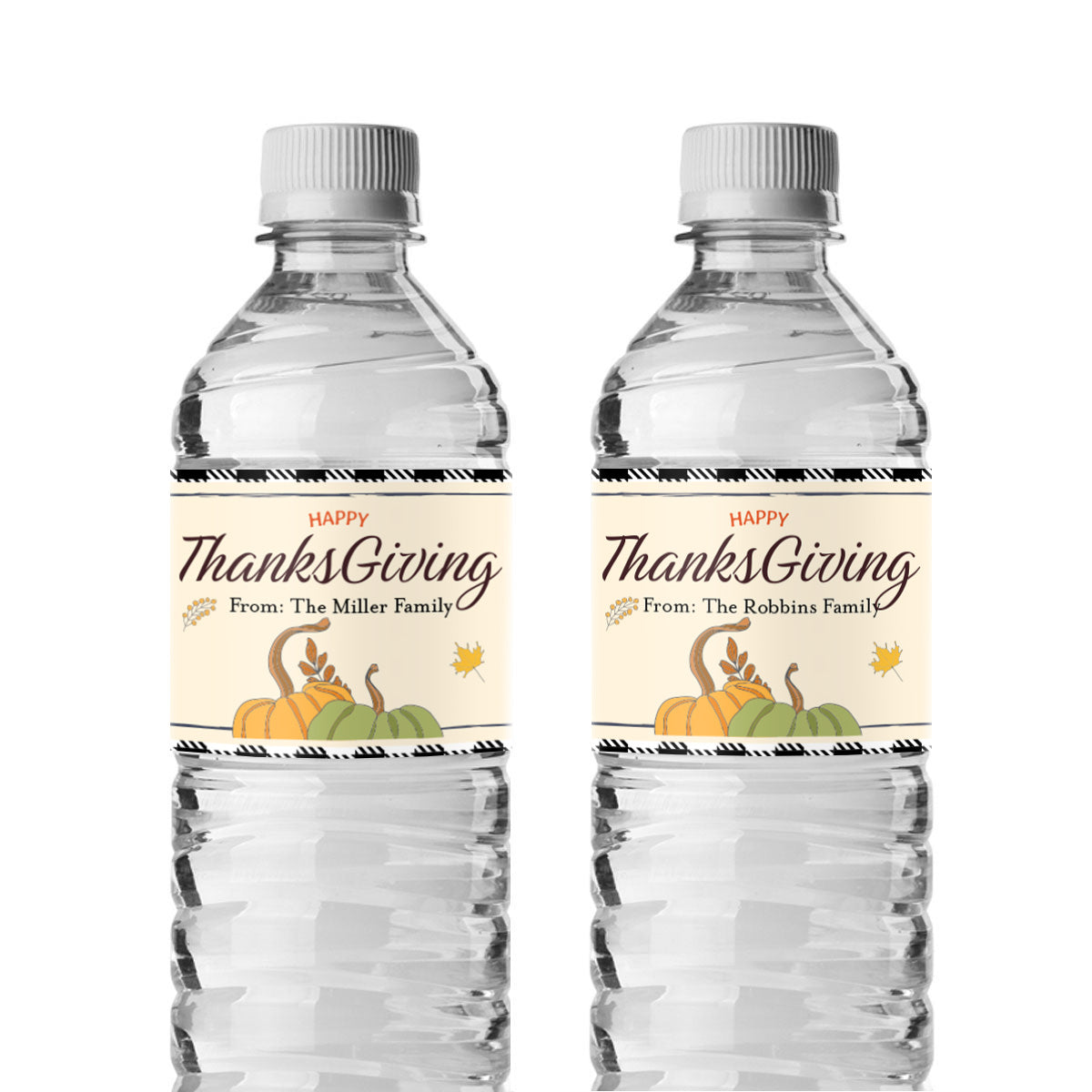 Happy Thanksgiving Personalized Water Bottle Labels (Set of 12)