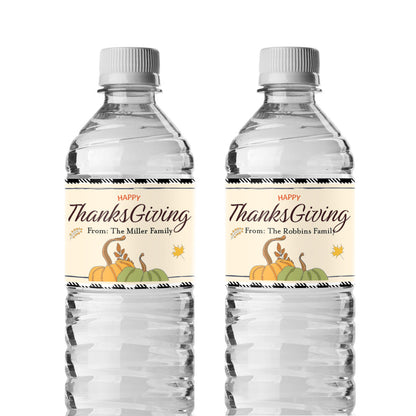 Happy Thanksgiving Personalized Water Bottle Labels (Set of 12)