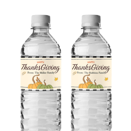 Happy Thanksgiving Personalized Water Bottle Labels (Set of 12)