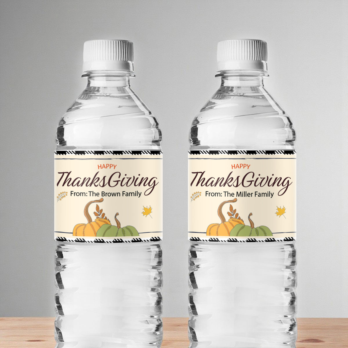 Happy Thanksgiving Personalized Water Bottle Labels (Set of 12)