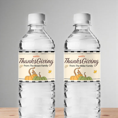 Happy Thanksgiving Personalized Water Bottle Labels (Set of 12)