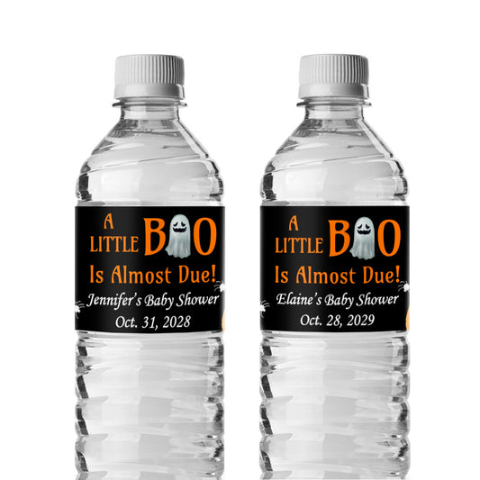 A Little Boo Is Almost Due Personalized Water Bottle Labels (Set of 12)