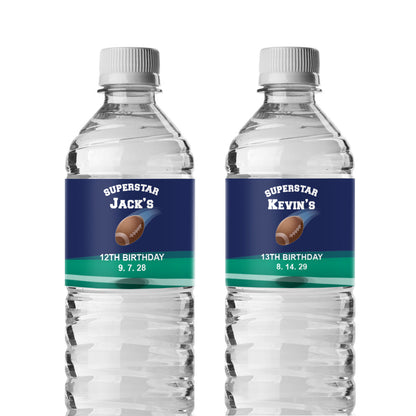 Football Birthday Personalized Water Bottle Labels (Set of 12)