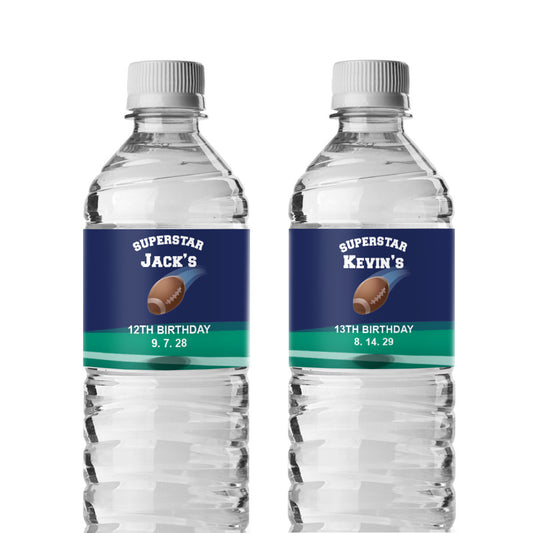 Football Birthday Personalized Water Bottle Labels (Set of 12)
