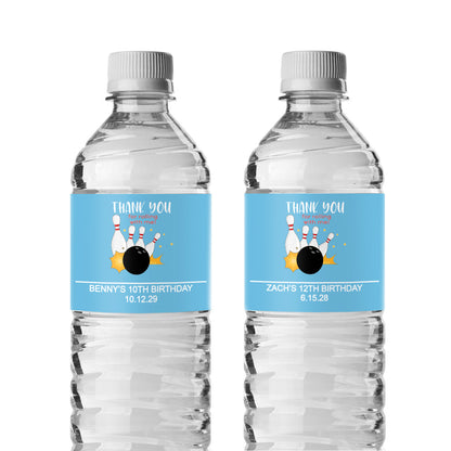 Bowling Kids Birthday Personalized Water Bottle Labels (Set of 12)