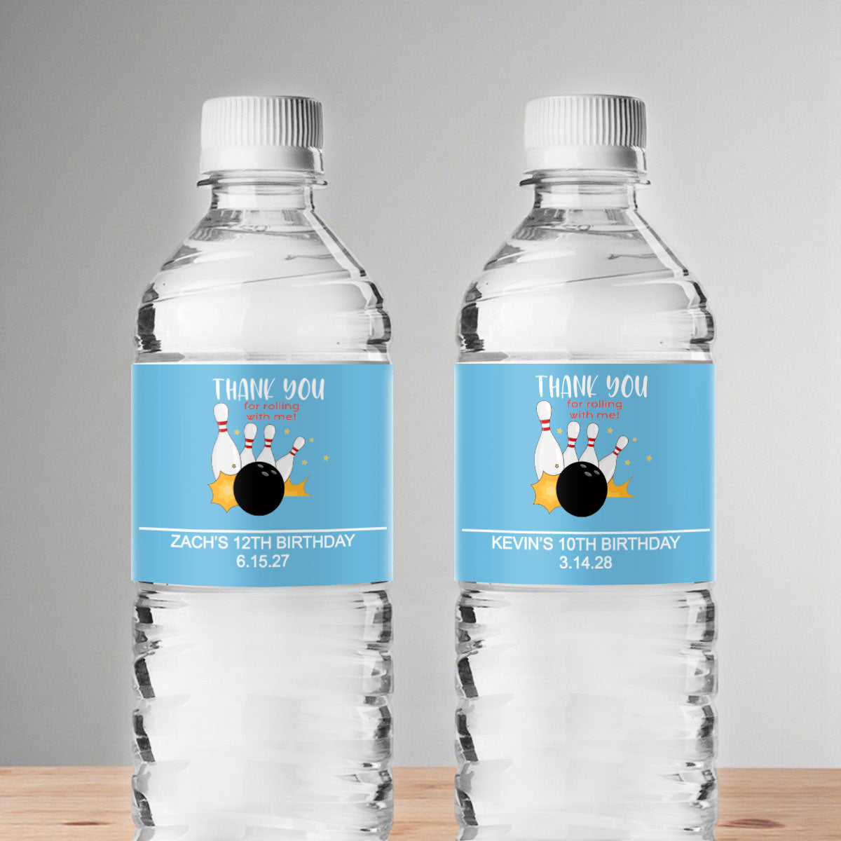 Bowling Kids Birthday Personalized Water Bottle Labels (Set of 12)