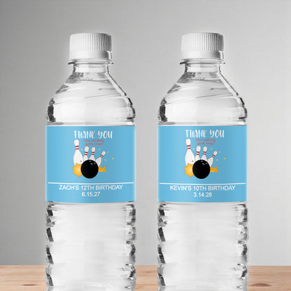 Bowling Kids Birthday Personalized Water Bottle Labels (Set of 12)