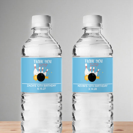 Bowling Kids Birthday Personalized Water Bottle Labels (Set of 12)