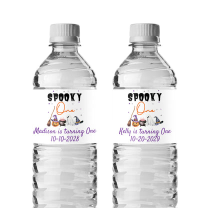 Spooky One Birthday Halloween Personalized Water Bottle Labels (Set of 12)