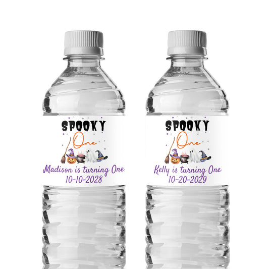 Spooky One Birthday Halloween Personalized Water Bottle Labels (Set of 12)