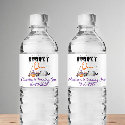 Spooky One Birthday Halloween Personalized Water Bottle Labels (Set of 12)