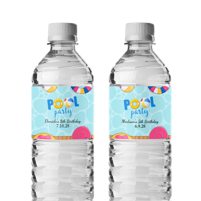 Pool Party Birthday Personalized Water Bottle Labels (Set of 12)