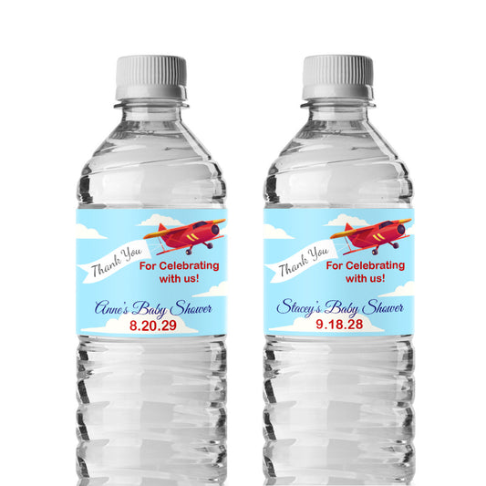 Airplane Birthday Baby Shower Personalized Water Bottle Labels (Set of 12)