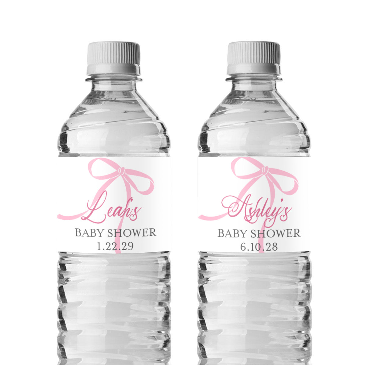 Pink Bow Baby Shower Personalized Water Bottle Labels (Set of 12)