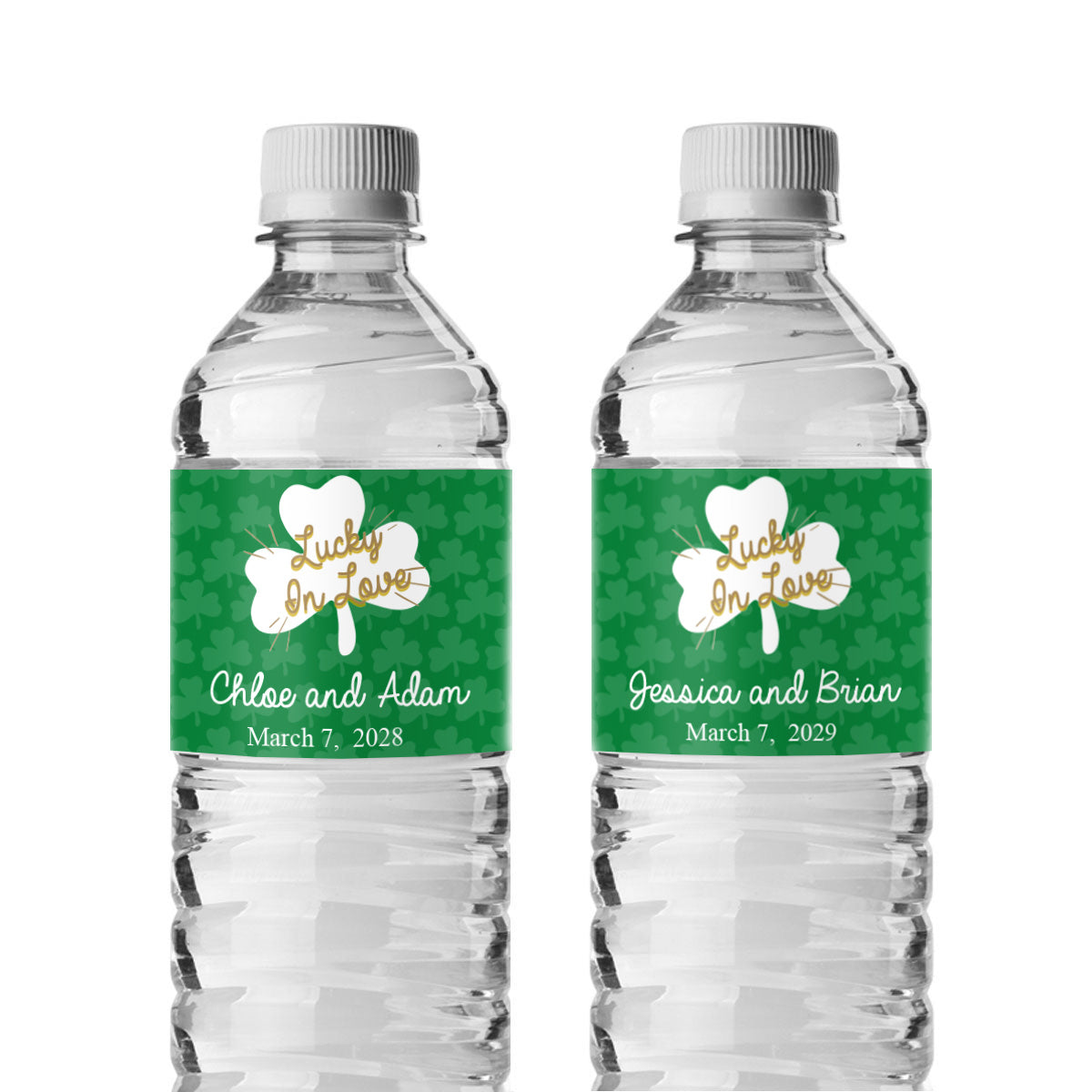 Lucky In Love Shamrock Personalized Water Bottle Labels (Set of 12)