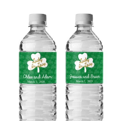 Lucky In Love Shamrock Personalized Water Bottle Labels (Set of 12)