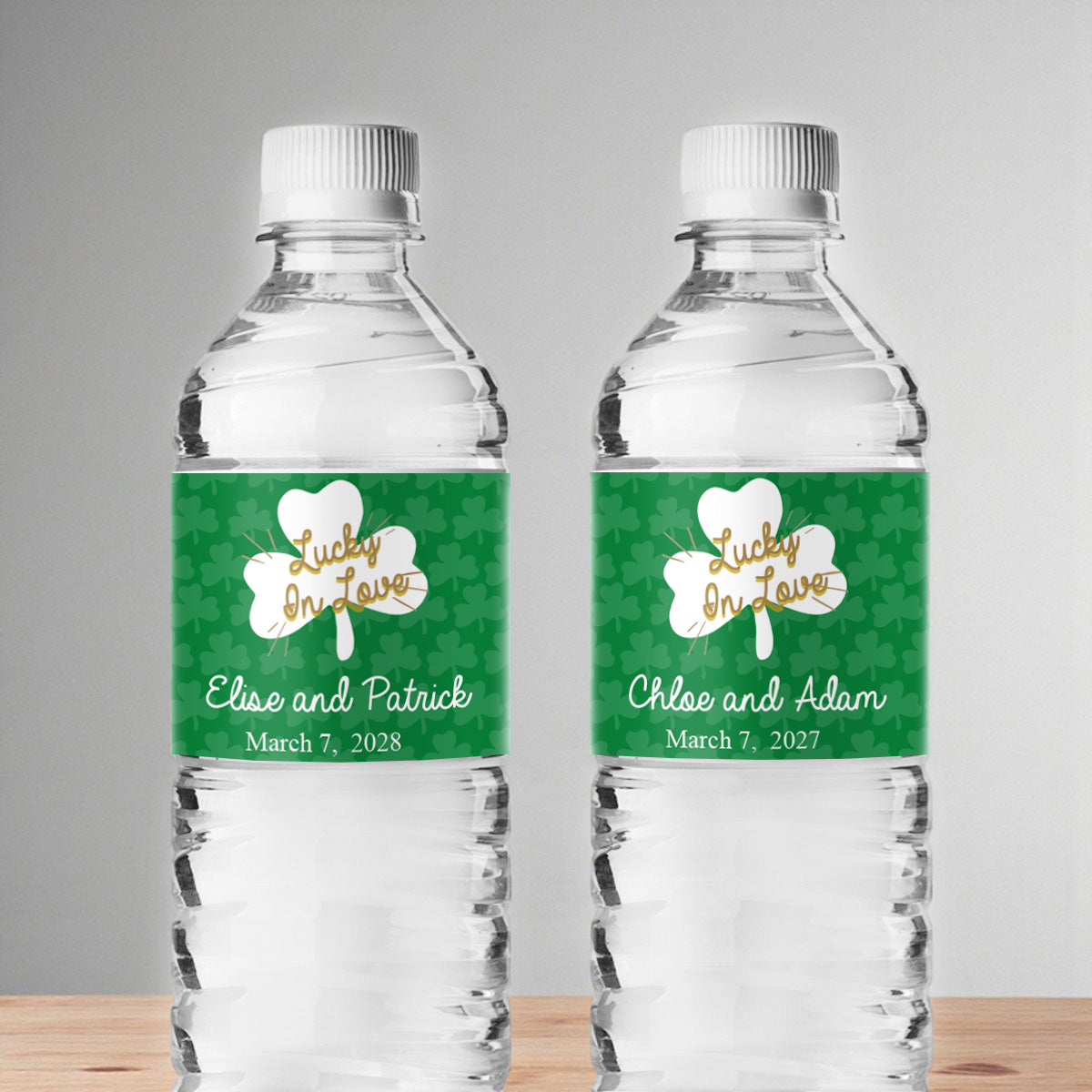 Lucky In Love Shamrock Personalized Water Bottle Labels (Set of 12)