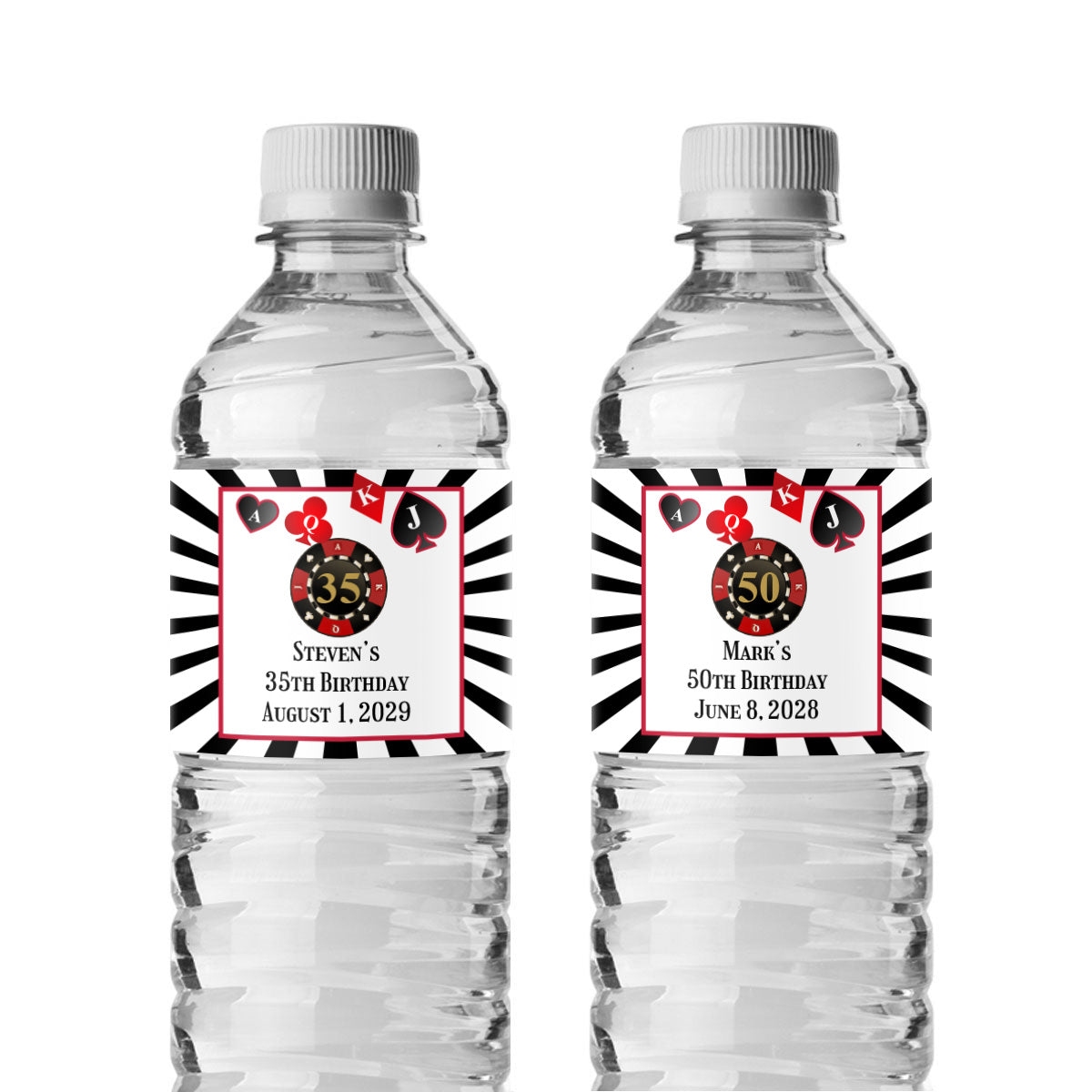 Vegas Birthday Personalized Water Bottle Labels (Set of 12)