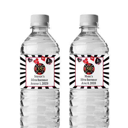 Vegas Birthday Personalized Water Bottle Labels (Set of 12)