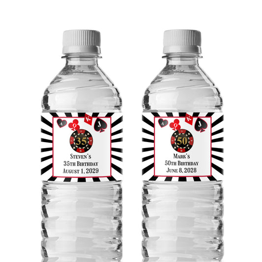 Vegas Birthday Personalized Water Bottle Labels (Set of 12)